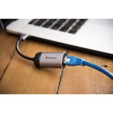Verbatim USB 3.2 Gen 1, USB-C enchufe > RJ-45 toma de corriente, Adaptador plateado/Negro