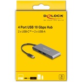 DeLOCK Hub USB Type-C™ de 4 puertos con 2 x USB Tipo-A y 2 x USB Type-C™ 10 Gbps gris