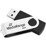 MediaRange USB 2.0 4GB, Lápiz USB negro/Plateado