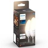 Philips Hue Vela - Bombilla inteligente E14 - (paquete de 2), Lámpara LED Philips Hue White Vela - Bombilla inteligente E14 - (paquete de 2), Bombilla inteligente, Blanco, Bluetooth/Zigbee, LED integrado, E14, Blanco cálido