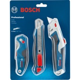 Bosch 1 600 A02 7M4 cúter Azul, Acero inoxidable Navaja de bolsillo, Cuchillo para moquetas azul, Blister, 3 pieza(s)