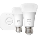 Philips Hue Kit de inicio: 2 bombillas inteligentes E27 (1100), Lámpara LED Philips Hue White Kit de inicio: 2 bombillas inteligentes E27 (1100), Kit de iluminación inteligente, Blanco, Bluetooth/Zigbee, LED, E27, Blanco suave