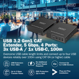 Digitus Set extensor CAT USB 3.2 Gen1, 5Gbps, 100 metros, Extensor USB negro