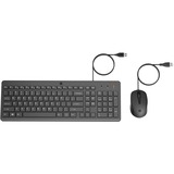 HP Teclado y ratón con cable 150, Juego de escritorio negro, Completo (100%), USB, Interruptor de membrana, Negro, Ratón incluido
