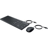 HP Teclado y ratón con cable 150, Juego de escritorio negro, Completo (100%), USB, Interruptor de membrana, Negro, Ratón incluido