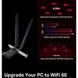 TP-Link Archer TXE72E Interno WLAN / Bluetooth 2402 Mbit/s, Adaptador Wi-Fi Interno, Alámbrico, PCI Express, WLAN / Bluetooth, 2402 Mbit/s, Negro