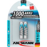 Ansmann Blister 2 X Accu, AAA, 1000mAh AAA / HR03 Níquel-metal hidruro (NiMH), Batería plateado, AAA, 1000mAh, AAA / HR03, Níquel-metal hidruro (NiMH), 1,2 V, 1000 mAh, Plata