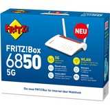 FRITZ! FRITZ!Box 6850 5G, Router WIRELESS LTE Box 6850 5G, Wi-Fi 5 (802.11ac), Doble banda (2,4 GHz / 5 GHz), Ethernet, 3G, Negro, Rojo, Blanco, Router de sobremesa