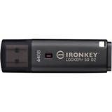 Kingston IronKey Locker+ 50 G2 64 GB, Lápiz USB antracita, FIPS 197, AES-256, 64 GB, USB tipo A, 3.2 Gen 1 (3.1 Gen 1), 145 MB/s, Tapa, Negro