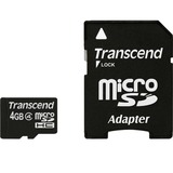 Transcend 4 GB microSDHC Clase 4, Tarjeta de memoria 4 GB, MicroSDHC, Clase 4, 4 MB/s, Negro