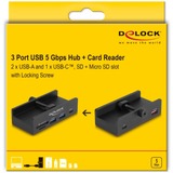 DeLOCK Hub USB externo 5 Gbps con 2 x USB Tipo-A, 1 x USB Tipo-C™ y ranura para SD + Micro SD con tornillo de fijación negro