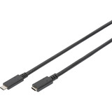 Digitus Cable de extensión USB 2.0, conector USB-C > toma USB-C, Cable alargador negro