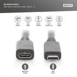 Digitus Cable de extensión USB 2.0, conector USB-C > toma USB-C, Cable alargador negro