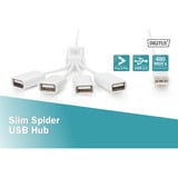 Digitus Hub USB Slim Spider, conector USB-A 2.0 > 4x puerto USB-A blanco