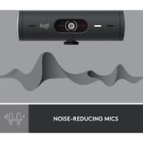 Logitech Brio 500 Cámaras web, Webcam negro, 4 MP, 1920 x 1080 Pixeles, Full HD, 60 pps, 1280x720@60fps, 1920x1080@30fps, 1080p, 720p