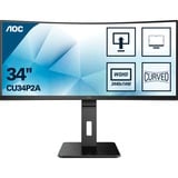 AOC P2 CU34P2A LED display 86,4 cm (34") 3440 x 1440 Pixeles Quad HD Negro, Monitor LED negro, 86,4 cm (34"), 3440 x 1440 Pixeles, Quad HD, LED, 1 ms, Negro