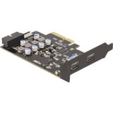 DeLOCK PCIe x4 a 2x USB C + 1 x USB interno 10 Gbps Tipo-E Key A + 19 pines, Tarjeta de interfaz 
