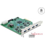 DeLOCK Tarjeta PCI-E x4 a 4 x USB-A 5 Gbps Doble Canal, Tarjeta de interfaz 