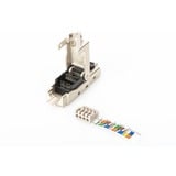 Digitus Conector RJ45 apantallado para ensamblaje sobre el terreno, Enchufe plateado/Negro, RJ-45, Acero inoxidable, Cat6, 1 A, 78 g, 12,5 mm