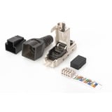 Digitus Conector RJ45 apantallado para ensamblaje sobre el terreno, Enchufe plateado/Negro, RJ-45, Acero inoxidable, Cat6, 1 A, 78 g, 12,5 mm