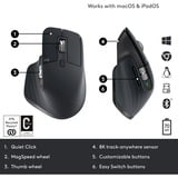 Logitech MX Master 3S, Ratón grafito, mano derecha, Laser, Bluetooth, 8000 DPI, Grafito