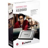 Kingston 4000G SSD portátil XS2000, Unidad de estado sólido plateado/Negro, 4 TB, USB Tipo C, 3.2 Gen 2 (3.1 Gen 2), 2000 MB/s, Negro, Plata