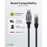 goobay Cable Ethernet USB-A 3.2 Gen1 conector > conector RJ-45, Adaptador de red negro/Plateado