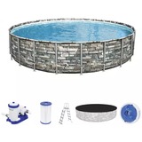 Bestway Power Steel 56889 piscina sobre suelo Piscina con anillo hinchable Círculo 40377 L Multicolor marrón/Azul, 40377 L, Piscina con anillo hinchable, Adulto y niño, Escalera, Multicolor, 123,1 kg