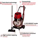 EINHELL Professional TP-VC 36/30 S Auto - Solo, 36Volt (2x18V), Aspiradora en húmedo y en seco rojo/Acero fino