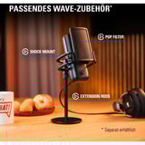 Elgato Wave 3 Negro Micrófono de superficie para mesa negro, Micrófono de superficie para mesa, 70 - 20000 Hz, 24 bit, 96 kHz, Alámbrico, USB