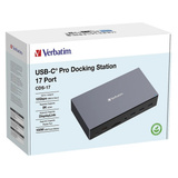 Verbatim CDS-17 Alámbrico USB 3.2 Gen 1 (3.1 Gen 1) Type-C Negro, Gris, Estación de acoplamiento aluminio/Negro, Alámbrico, USB 3.2 Gen 1 (3.1 Gen 1) Type-C, 100 W, 3,5 mm, 1000 Mbit/s, Negro, Gris