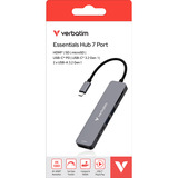 Verbatim Hub multipuerto USB-C Essentials, lector de tarjetas, Estación de acoplamiento plateado
