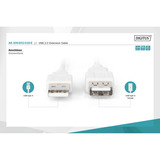 Digitus Cable de extensión USB 2.0, USB-A macho > USB-A hembra, Cable alargador beige