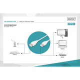 Digitus Cable de extensión USB 2.0, USB-A macho > USB-A hembra, Cable alargador beige