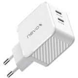 Nevox 65W Cargador DUAL USB-C (PD) QC3.0 GaN blanco