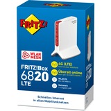 FRITZ! 6820 LTE Sistemas Wi-Fi Mesh (Wi-Fi en malla), Router WIRELESS LTE blanco/Rojo, Box 6820 LTE, Blanco, Interno, Enrutador de malla, Banda única (2,4 GHz), Wi-Fi 4 (802.11n), 450 Mbit/s