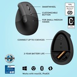 Logitech Lift ratón mano derecha RF Wireless + Bluetooth Óptico 4000 DPI grafito/Negro, mano derecha, Diseño vertical, Óptico, RF Wireless + Bluetooth, 4000 DPI, Grafito