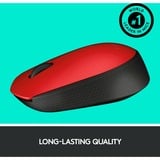 Logitech M171 Ratones, Ratón rojo, Ambidextro, Óptico, RF inalámbrico, 1000 DPI, Rojo