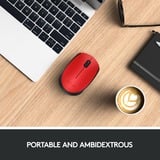 Logitech M171 ratón Ambidextro RF inalámbrico Óptico 1000 DPI rojo, Ambidextro, Óptico, RF inalámbrico, 1000 DPI, Rojo