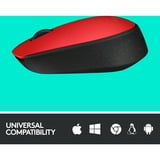 Logitech M171 ratón Ambidextro RF inalámbrico Óptico 1000 DPI rojo, Ambidextro, Óptico, RF inalámbrico, 1000 DPI, Rojo