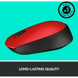 Logitech M171 ratón Ambidextro RF inalámbrico Óptico 1000 DPI rojo, Ambidextro, Óptico, RF inalámbrico, 1000 DPI, Rojo