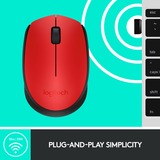 Logitech M171 ratón Ambidextro RF inalámbrico Óptico 1000 DPI rojo, Ambidextro, Óptico, RF inalámbrico, 1000 DPI, Rojo