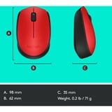 Logitech M171 ratón Ambidextro RF inalámbrico Óptico 1000 DPI rojo, Ambidextro, Óptico, RF inalámbrico, 1000 DPI, Rojo