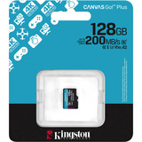 Kingston 128GB microSDXC Canvas Go Plus Gen4 200R A2 U3 Paquete individual sin ADP, Tarjeta de memoria negro, 128 GB, MicroSD, Clase 10, UHS-I, 200 MB/s, 100 MB/s