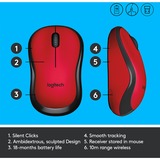 Logitech M220 Silent ratón Ambidextro RF inalámbrico Óptico 1000 DPI rojo, Ambidextro, Óptico, RF inalámbrico, 1000 DPI, Negro, Rojo