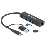 DeLOCK 64149 hub de interfaz USB 3.2 Gen 1 (3.1 Gen 1) Type-A + Type-C Negro, Estación de acoplamiento negro, USB 3.2 Gen 1 (3.1 Gen 1) Type-A + Type-C, RJ-45, USB 3.2 Gen 1 (3.1 Gen 1) Type-A, Negro, 0,2 m, Gigabit Ethernet, 10,100,1000 Mbit/s