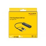 DeLOCK 64149 hub de interfaz USB 3.2 Gen 1 (3.1 Gen 1) Type-A + Type-C Negro, Estación de acoplamiento negro, USB 3.2 Gen 1 (3.1 Gen 1) Type-A + Type-C, RJ-45, USB 3.2 Gen 1 (3.1 Gen 1) Type-A, Negro, 0,2 m, Gigabit Ethernet, 10,100,1000 Mbit/s