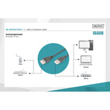 Digitus AK-300202-030-S, Cable alargador negro
