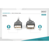 Digitus Cable de extensión USB 2.0, conector USB-A > enchufe USB-A, Cable alargador negro
