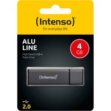 Intenso Alu Line unidad flash USB 4 GB USB tipo A 2.0 Antracita, Lápiz USB negro, 4 GB, USB tipo A, 2.0, 28 MB/s, Tapa, Antracita